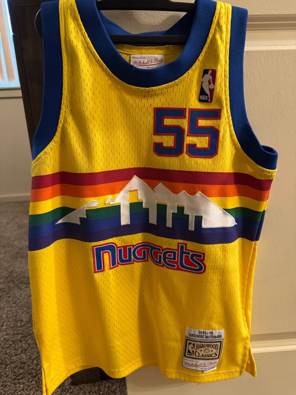 Mitchell & Ness Yellow Denver Nuggets #55 Rainbow Stripe Jersey